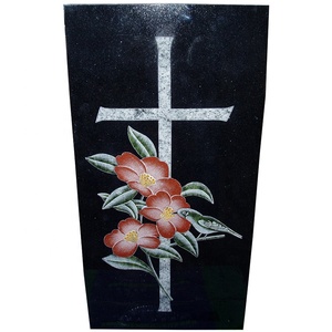 Изготовленный На Заказ резной Лили крест дизайн надгробия и памятники натуральный черный Galaxy гранитные надгробные плиты и памятники - Product Image 4