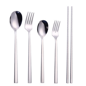 Juego de 3 piezas de cubiertos portátiles coreanos de acero inoxidable 304 (cuchara, tenedor y palillos), utensilios de comedor de mango largo para estudiantes, ideales para viajes. - Product Image 5