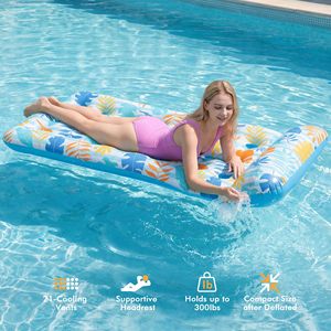 New Adult <b>Inflatable</b> <b>Pool</b> Float Mat Giant Size with Headrest Multi Purpose Water Lounger Raft <b>for</b> <b>Pool</b> Lake Beach - Product Image 5