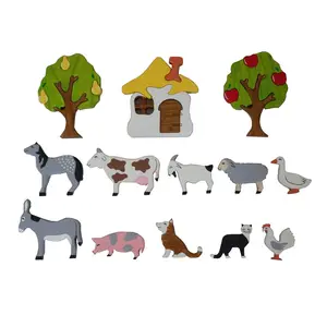 مجموعة حيوانات المزرعة الخشبية ألعاب الزينة الحرفية