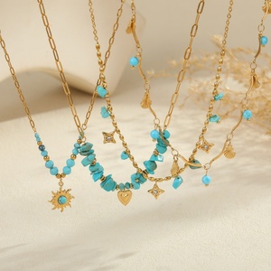 Винтажный Синий Бирюзовый комплект ювелирных изделий, свадебный набор из натурального камня, серьги-кольца из нержавеющей стали, ювелирный набор для подарка на вечеринку - Product Image 2