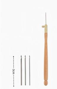 Crochets à broder en acier inoxydable avec manche en <span class=keywords><strong>bois</strong></span>, aiguille à poinçonner avec 3 aiguilles, tambour français, perles, paillettes, couture artisanale - Product Image 2