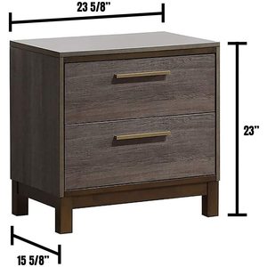 Contemporary Nightstand Two Tone Antique Gray Metal Glides Brass Bar Pulls Bedroom Furniture <b>Storage</b> <b>Drawers</b> - Product Image 5