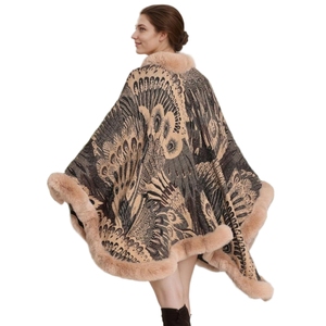 Women Fashion Jacquard Faux Fur <b>Shawl</b> Plush Trim Sleeveless <b>Wrap</b> Open Front Cloak for Everyday Wear Dinner Party - Product Image 3