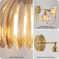 Applique murale LED vintage sans fil avec télécommande, alimentée par batterie, avec abat-jour en verre en forme de tulipe, RGB à intensité variable