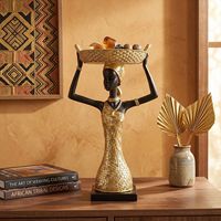 Sculpture en résine style rotin pour femmes africaines, ornement demi-corps et plateau de rangement, décoration d'intérieur, vente en gros