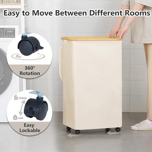 Tùy chỉnh có thể tháo rời túi không thấm nước bẩn quần áo lớn cản trở tre xử lý cán giặt giỏ với bánh xe và nắp cho phòng tắm - Product Image 4