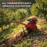 Petite motoculteur-tracteur sur chenilles pour labour rotatif, creusement de fossés et désherbage agricole