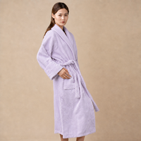 Peignoir en tissu éponge de coton avec col châle, violet clair, durable pour les vacances et la piscine, unisexe, manches longues, vêtements de détente, commande en gros