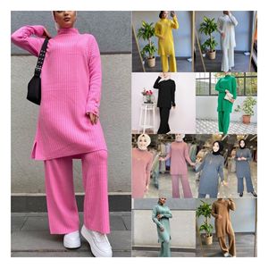 SIPO 2023 EID Muslim Islamic Crew Neck Woolen Fabric Long Sleeve Islamic Two Piece <b>Pants</b> Woolen Hoodie Women <b>Modest</b> - Product Image 1
