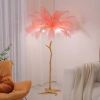 Nordische Moderne Luxus-Stehleuchte Baumzweig Indoor-Stehlampe Kupfer-Harz Straußenfeder LED-Bodenlampe