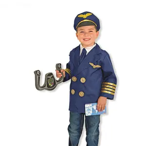Wholesale high quality fun kids cosplay uniform hat clothes toy three-piece navy blue boy pilot uniform costume