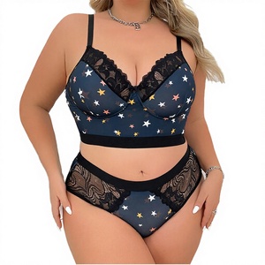 Ensemble de lingerie sexy grande taille européenne et américaine, soutien-gorge push-up taille haute 4XL, sous-vêtements fins à imprimé floral - Product Image 3