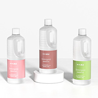 Bouteille en plastique PE de 1L avec étiquette couleur personnalisée et poignée, conteneur vide pour détergent, pour l'emballage de produits de nettoyage ménager