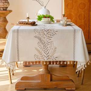 Tovaglia rettangolare in <span class=keywords><strong>cotone</strong></span> e lino con ricami eleganti e macramè, dal design moderno e semplice, per decorazioni domestiche e feste. - Product Image 5