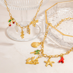 สร้อยคอสแตนเลสพร้อมจี้รูปหมีเชอร์รี่โบว์ ทนทานต่อการเปลี่ยนสี สายคล้องคอ สไตล์ยุโรปอเมริกัน เหมาะสำหรับใส่ไปชายหาด - Product Image 1