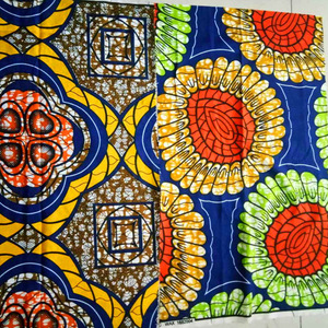 Tissu polyester wax africain 90 g/m² avec imprimé orange, dernier modèle - Product Image 2