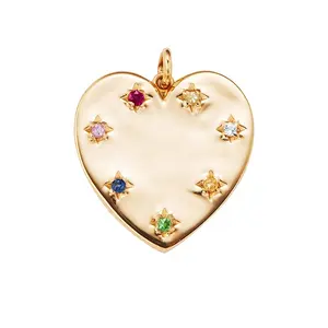 Wholesale 18k gold 925 sterling silver rainbow cubic zirconia necklace heart