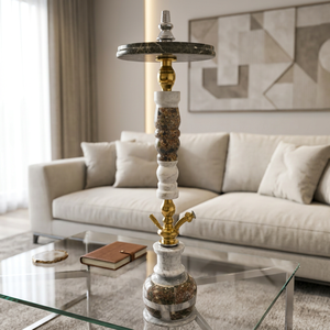 Marble Fluted Brown Luxury Tall <b>Hookah</b> Premium Full Set with Brass Smoking <b>Pipe</b> - Product Image 6