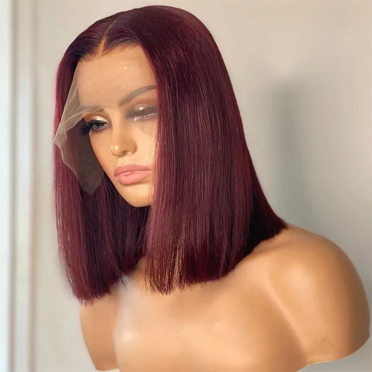 Cheap Peruvian hair 13*6 lace front wig,red short bob wigs lace closure 99j natural human hair weaves and wigs for black women