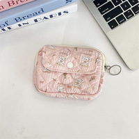 Mini portefeuille à motif floral pour femmes, porte-monnaie mignon à fermeture éclair, petit porte-cartes, pochette à clés, sac à monnaie multifonctionnel, organisateur