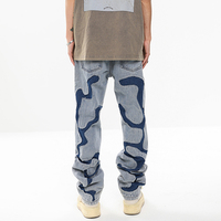 LILUO Nouveau Style Hommes Distressed Détruit Badge Pantalon Art Patches Jeans Slim Pantalon Hommes Denim Jeans
