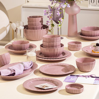 Service de table en céramique Purple Home, style vintage luxe léger, compatible micro-ondes, bols à riz et assiettes émaillés, ensemble complet de vaisselle