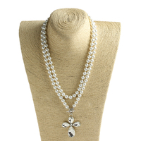 Collier pour femme, style bohème, imitation perles de verre, 8 mm, double tour, pendentif fleur et croix en cristal
