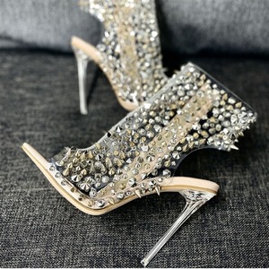 Stivali da Donna con Tacco Alto, Punta Aperta, Decorati con Borchie e Strass, <span class=keywords><strong>Sandali</strong></span> Sexy con Cinturino alla Caviglia - Product Image 3