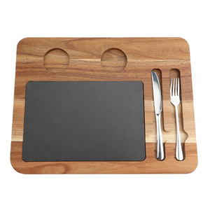 Acacia Wood Cheese Board <b>Square</b> With Knife And Fork <b>Set</b> For Kitchen Serving Tray Bread Cheese Plate Accessories - Product Image 1