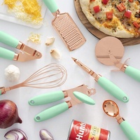 Ustensiles de cuisine en acier inoxydable revêtu de cuivre, Rose or 20 pièces, accessoires Gadget de cuisine avec poignées antidérapantes souples