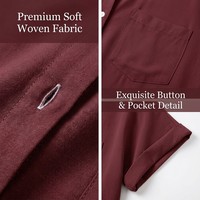 Chemisier de bureau personnalisé rouge bordeaux col en V à revers boutonné manches courtes poche poitrine coupe décontractée ample