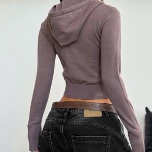 เสื้อฮู้ดผู้หญิงแขนยาวทรงสลิมฟิต ผ้าถักสีพื้น สไตล์ Y2K คุณภาพสูงสำหรับฤดูใบไม้ร่วง ขายส่ง - Product Image 2