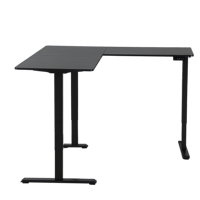 Bureau d'angle électrique moderne en L, construction métal-bois, poste de travail ergonomique assis-debout pour bureau à domicile, écologique