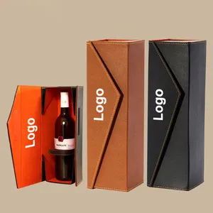 Confezione regalo di lusso pieghevole per bottiglia di vino singola nera personalizzata per vino rosso champagne