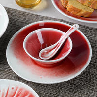 Vente en gros de vaisselle rouge, ensemble de table à manger, ensembles de vaisselle en céramique, ustensiles de cuisine, vaisselle, ensembles de dîner, assiettes en porcelaine
