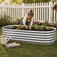 Bac de Jardin Modulaire Surélevé en Acier Galvanisé Ondulé, Grand Bac à Plantes Ovale en Métal Écologique pour Fleurs d'Extérieur - Vente en Gros