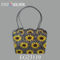 35X15X25CM Femmes Crochet Fourre-Tout Mignon Tricot Épaule Sac À Main Daisy Tissé Plage Fourre-Tout pour Fille Femmes En Plein Air Plage Voyage