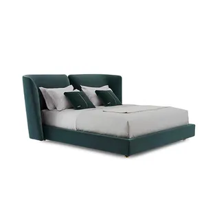 Desain Italia tempat tidur beludru hijau bingkai tempat tidur ukuran besar furnitur kamar tidur apartemen villa mewah