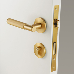 Bộ tay nắm cửa bằng đồng thau có khía, bộ khóa cửa trong nhà, khóa từ, cửa giả, kiểu EU - Product Image 4