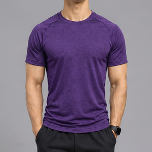 Camiseta Deportiva de Verano para Hombre, Color Morado Sólido, Cuello Redondo, Ecológica, con Serigrafía, de Secado Rápido, Tejida, 95% Algodón - Product Image 1