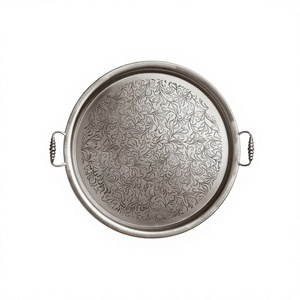 Plateau de service rond plaqué argent Nouveau design Plateau de service en aluminium coulé nickelé fini Maison Hôtel Plateau décoratif - Product Image 1
