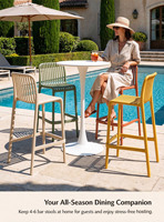 Tabouret de bar moderne nordique pour extérieur, patio, balcon, café, bar – Design dossier à lattes verticales en plastique PP, durable et résistant aux UV