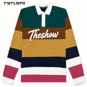 เสื้อยืดแขนยาวผ้าฝ้ายถักสำหรับฤดูร้อน ระบายอากาศได้ดี สไตล์รักบี้ พร้อมโลโก้ตัวอักษรที่อกเสื้อ แบบสั่งทำได้ สตรีทแวร์ - Product Image 1