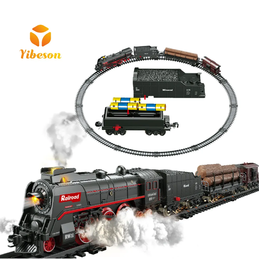 Boy Birthday Gift Classical Railway Slot Intelligence Simulation Electric Music Light Rail King Track Toy Smoking Train