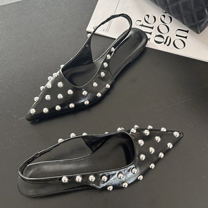 Women Shiny Diamonds <b>Studs</b> <b>Flat</b> Shoes Pointed Toe on Slingbacks Wide Fit Sexy Back Strap <b>Sandals</b> - Product Image 5