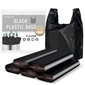 Sacs en plastique noir 11,5x21 pouces, 300 unités, avec poignées pour les courses et l'épicerie - Product Image 1