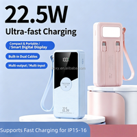 Nuevo Cargador Portátil con Logotipo Personalizado Tipo-C de Carga Rápida Bidireccional de 22.5W y 10000mAh con Cables Integrados, Banco de Energía de 20000mAh