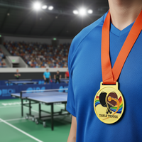 Médaille de fin de course de tennis de table plaquée or personnalisée, récompense en émail de haute qualité pour les matchs de ping-pong compétitifs