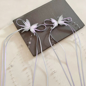 Horquilla francesa con borlas de mariposa rosa, estilo ballet, con cinta y cadena de cuentas para el cabello. - Product Image 6